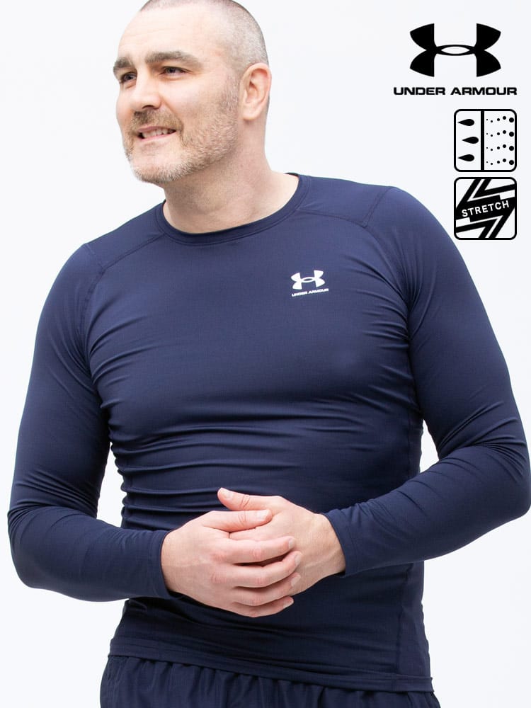 大きいサイズ メンズ UNDER ARMOUR (アンダーアーマー) USA規格 heatgear COMPRESSION ワンポイントロゴ クルーネック 長袖 Tシャツ ロンT HG ARMOUR LS