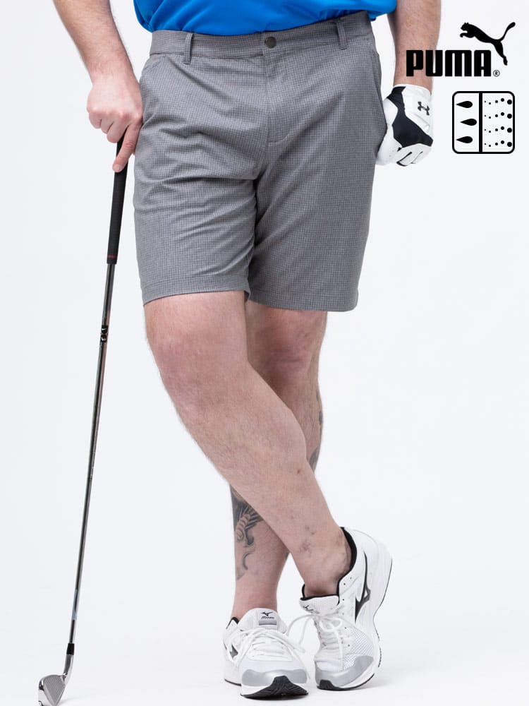大きいサイズ メンズ PUMA (プーマ) DRYCELL チェック柄 ジップアップ ゴルフ ショートパンツ CHECK SHORTS 9 DARK GRAY