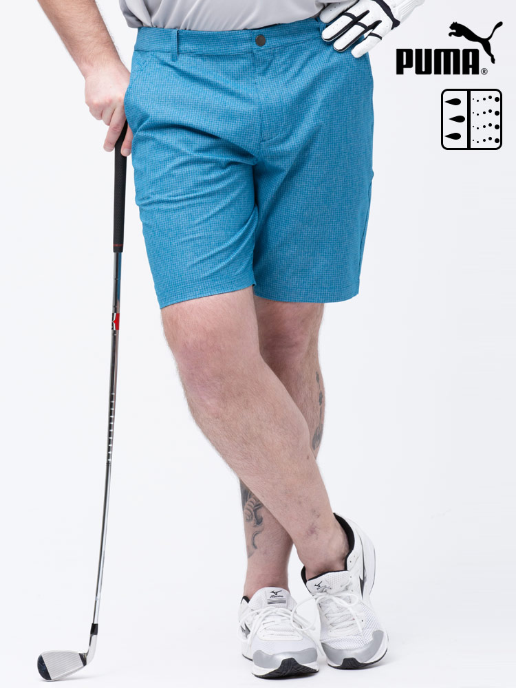 大きいサイズ メンズ PUMA (プーマ) DRYCELL チェック柄 ジップアップ ゴルフ ショートパンツ CHECK SHORTS 9 BLUE