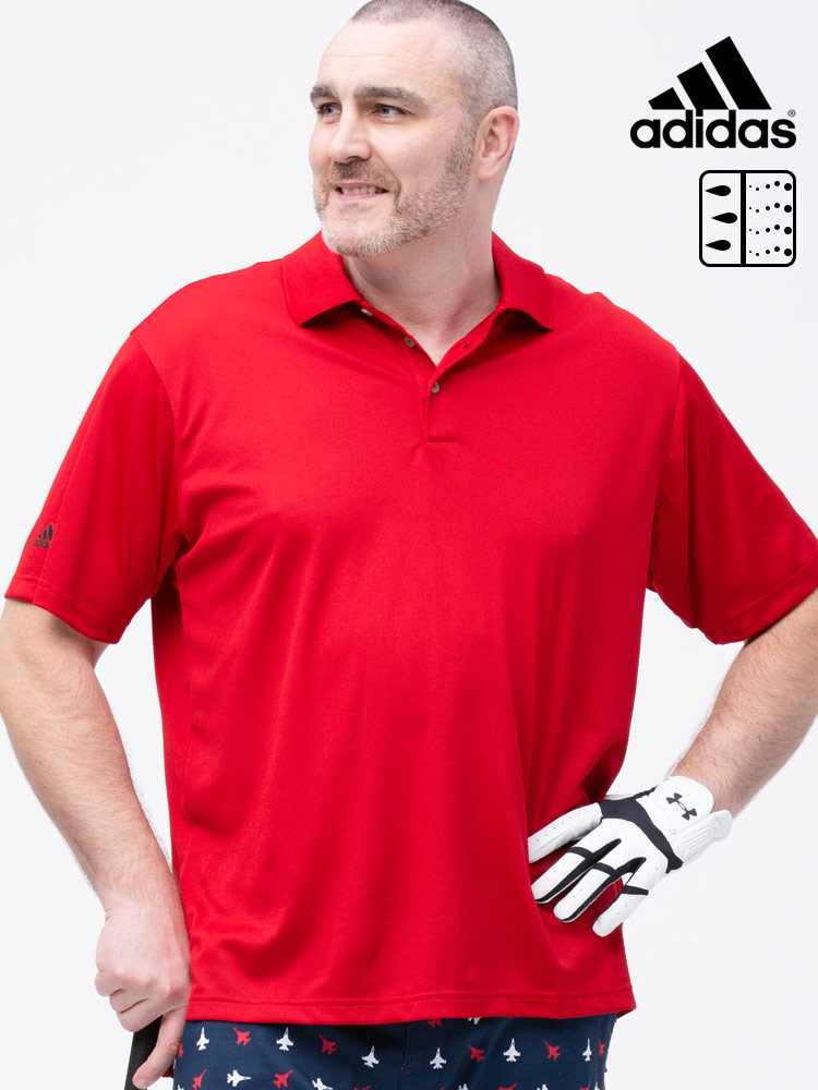 大きいサイズ メンズ adidas (アディダス) 無地 半袖 ゴルフ ポロシャツ A130 BASIC SPORT POLO RED