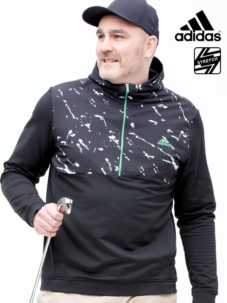 大きいサイズ メンズ adidas (アディダス) ハーフジップ 切り替え フード ゴルフ パーカー P BLUE COLD RDY 1/4 ZIP BLACK