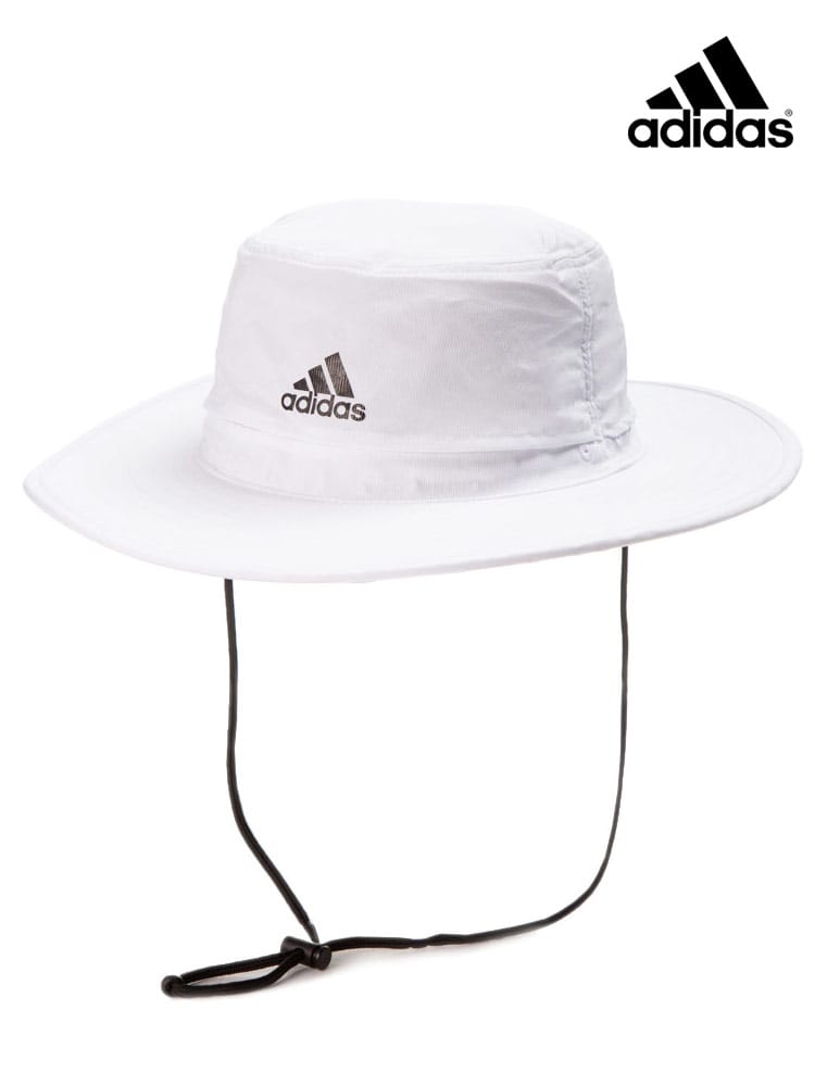 大きいサイズ メンズ adidas (アディダス) 内側メッシュ ロゴプリント ゴルフ アドベンチャーハット UPF SUN HAT WHITE