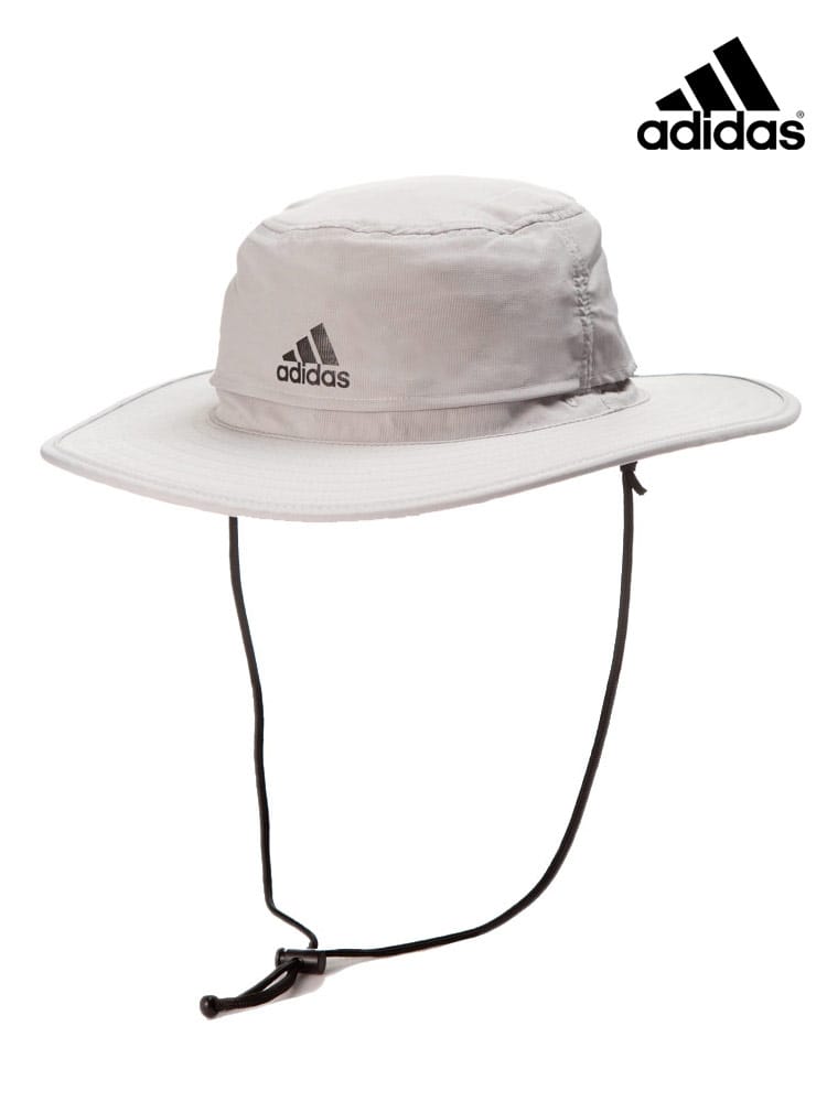 大きいサイズ メンズ adidas (アディダス) 内側メッシュ ロゴプリント ゴルフ アドベンチャーハット UPF SUN HAT GRAY