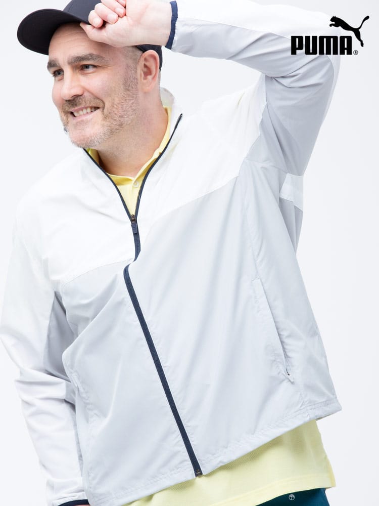 大きいサイズ メンズ PUMA (プーマ) 切り替え フルジップ スタンド ゴルフ ジャケット FIRST MILE WIND JKT