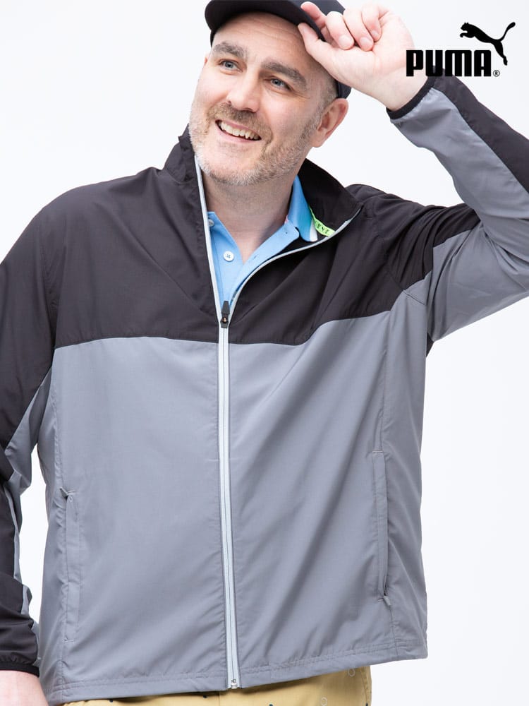大きいサイズ メンズ PUMA (プーマ) 切り替え フルジップ スタンド ゴルフ ジャケット FIRST MILE WIND JKT