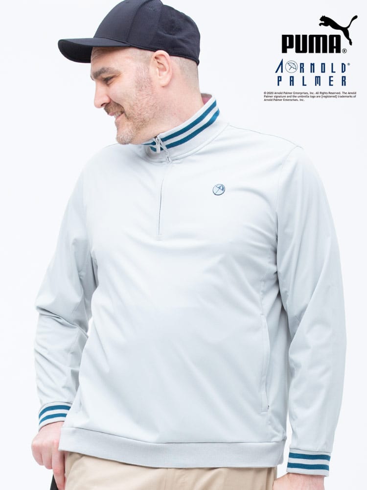 大きいサイズ メンズ PUMA (プーマ) ライン ワンポイント ハーフジップ スタンド ゴルフ シャツ HANDSHAKE 1/4 ZIP