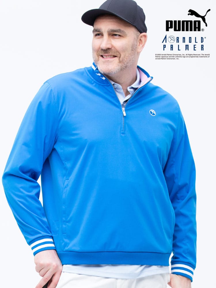 大きいサイズ メンズ PUMA (プーマ) ライン ワンポイント ハーフジップ スタンド ゴルフ シャツ HANDSHAKE 1/4 ZIP