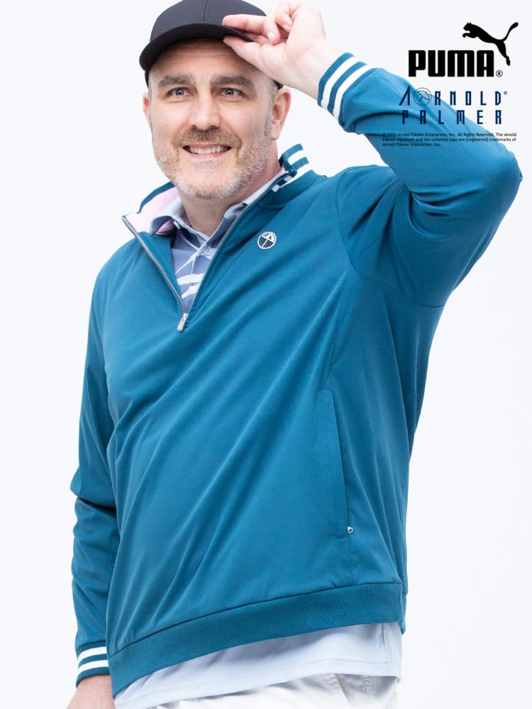 大きいサイズ メンズ PUMA (プーマ) ライン ワンポイント ハーフジップ スタンド ゴルフ シャツ HANDSHAKE 1/4 ZIP