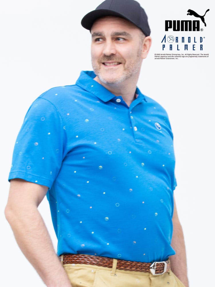 大きいサイズ メンズ PUMA (プーマ) アンブレラ総柄 半袖 ゴルフ ポロシャツ LEGACY PRINT POLO