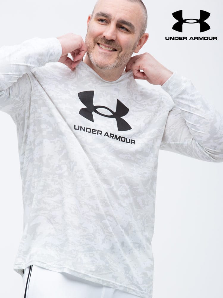 大きいサイズ メンズ UNDER ARMOUR (アンダーアーマー) USA規格 LOOSE 迷彩柄 BIGロゴ クルーネック 長袖 Tシャツ ロンT ABC CAMO LS SHIRT