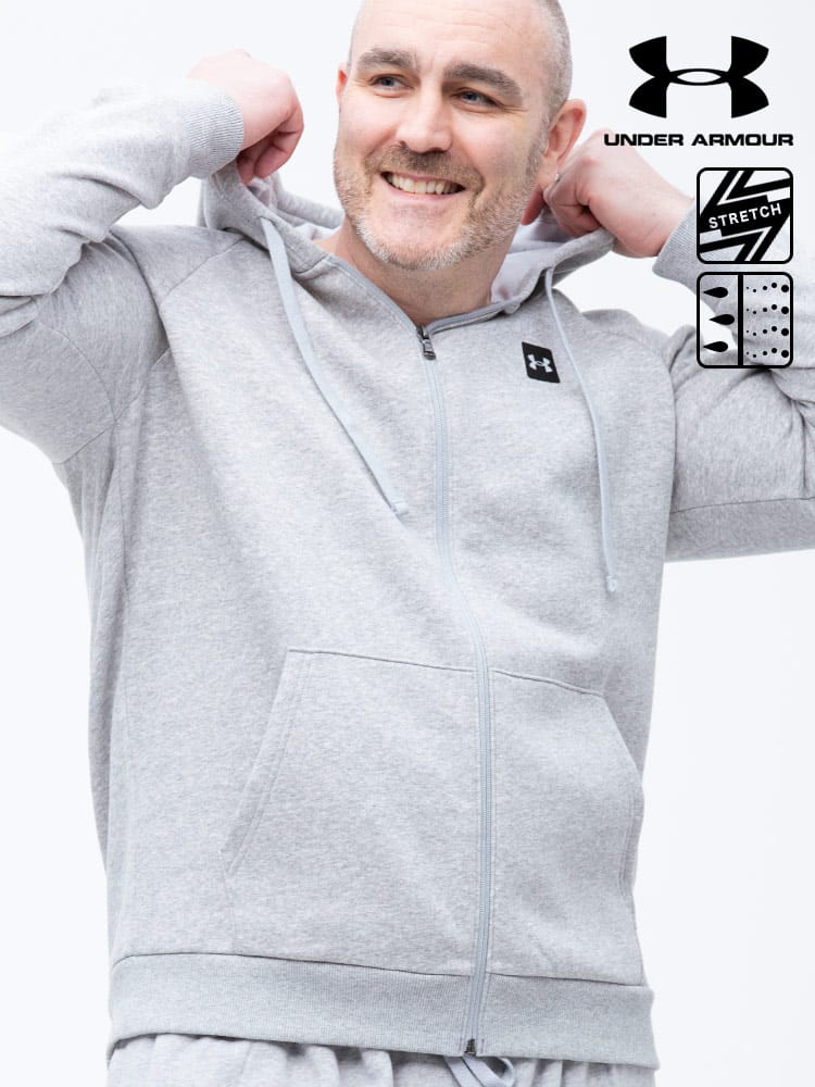大きいサイズ メンズ UNDER ARMOUR (アンダーアーマー) USA規格 coldgear LOOSE 裏起毛 ワンポイント フルジップ パーカー RAVAL FLEECE FZ HOODIE