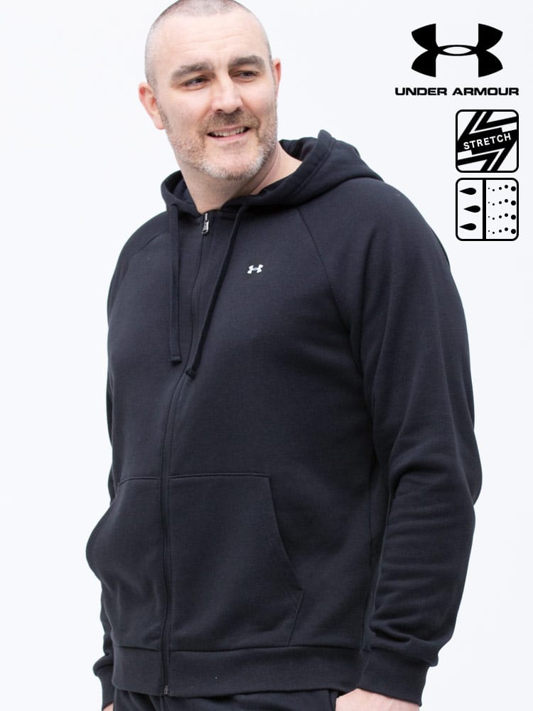 大きいサイズ メンズ UNDER ARMOUR (アンダーアーマー) USA規格 coldgear LOOSE 裏起毛 ワンポイント フルジップ パーカー RAVAL FLEECE FZ HOODIE