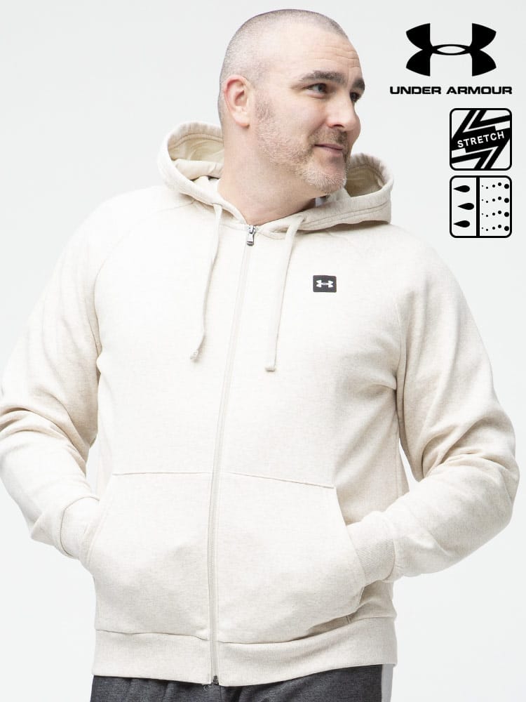 大きいサイズ メンズ UNDER ARMOUR (アンダーアーマー) USA規格 coldgear LOOSE 裏起毛 ワンポイント フルジップ パーカー RAVAL FLEECE FZ HOODIE