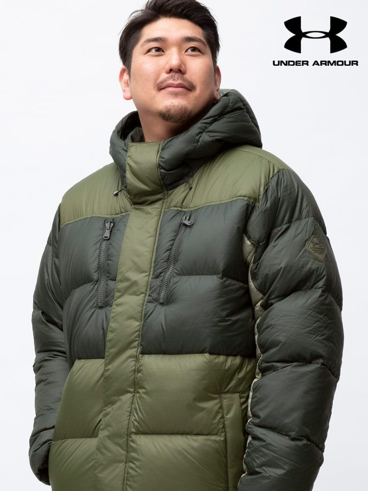 大きいサイズ メンズ UNDER ARMOUR (アンダーアーマー) USA規格 coldgear STORM1 700フィル フード フルジップ ダウンジャケット CGI DOWN BLOCKED JKT