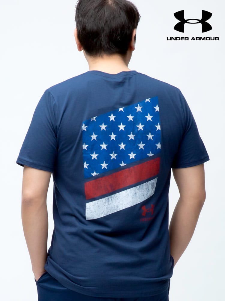 大きいサイズ メンズ UNDER ARMOUR (アンダーアーマー) USA規格 LOOSE バックプリント クルーネック 半袖 Tシャツ FREEDOM BACK FLAG TEE
