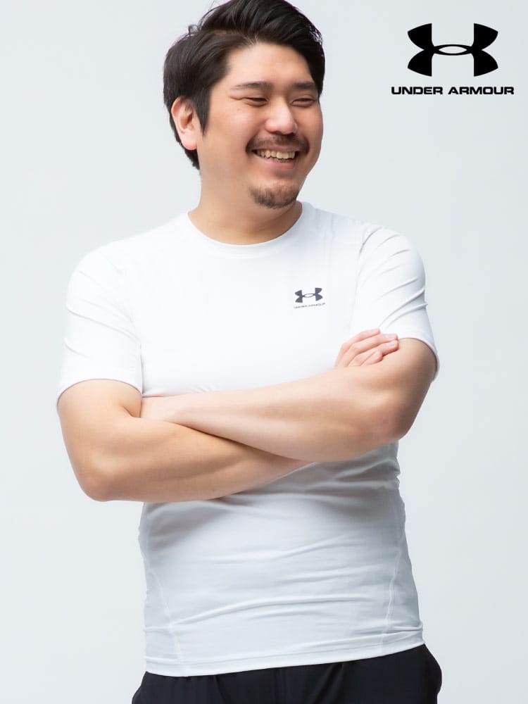 大きいサイズ メンズ UNDER ARMOUR (アンダーアーマー) USA規格 heatgear COMPRESSION 胸ロゴ クルーネック 半袖 Tシャツ ARMOUR COMP SS