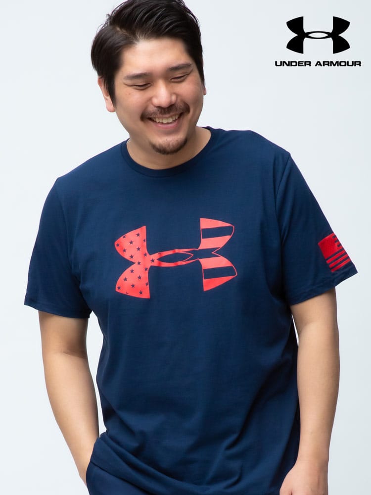 大きいサイズ メンズ UNDER ARMOUR (アンダーアーマー) USA規格 heatgear LOOSE フロントロゴ クルーネック 半袖 Tシャツ FREEDOM TONAL BFL TEE