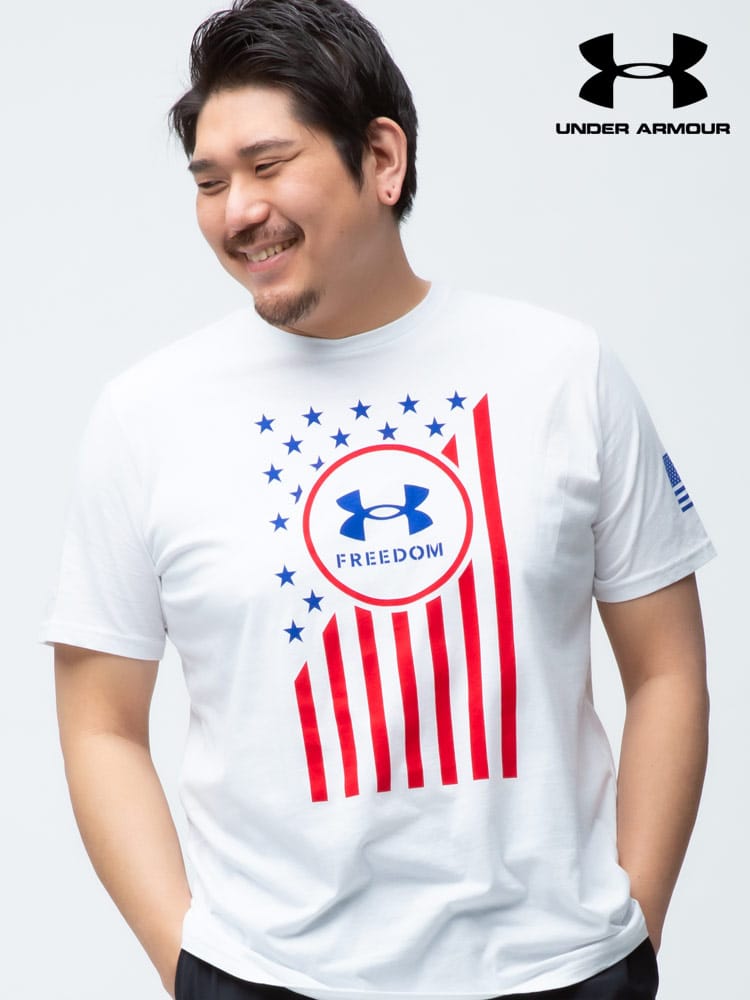 大きいサイズ メンズ UNDER ARMOUR (アンダーアーマー) USA規格 LOOSE フロントロゴ クルーネック 半袖 Tシャツ NEW FREEDOM CHEST FLAG TEE