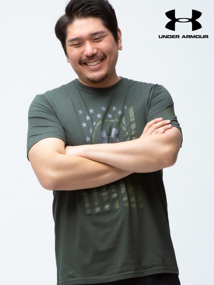 大きいサイズ メンズ UNDER ARMOUR (アンダーアーマー) USA規格 LOOSE フロントロゴ クルーネック 半袖 Tシャツ NEW FREEDOM CHEST FLAG TEE