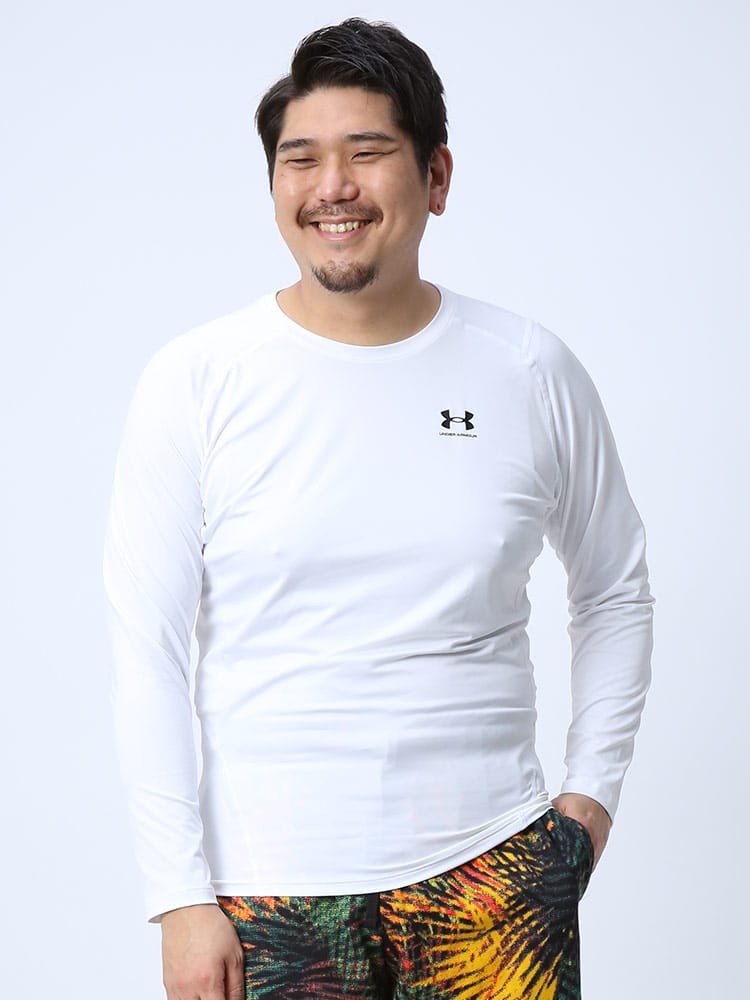 大きいサイズ メンズ UNDER ARMOUR (アンダーアーマー) USA規格 heatgear COMPRESSION ワンポイント クルーネック 長袖 Tシャツ HG ARMOUR COMP LS