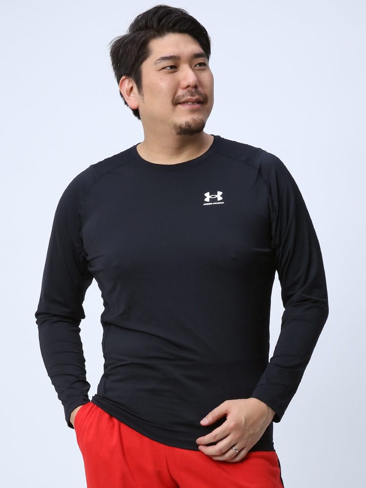 大きいサイズ メンズ UNDER ARMOUR (アンダーアーマー) USA規格 heatgear COMPRESSION ワンポイント クルーネック 長袖 Tシャツ HG ARMOUR COMP LS