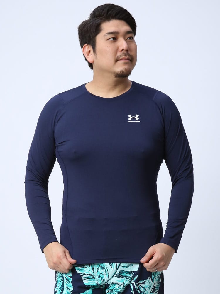 大きいサイズ メンズ UNDER ARMOUR (アンダーアーマー) USA規格 heatgear COMPRESSION ワンポイント クルーネック 長袖 Tシャツ HG ARMOUR COMP LS