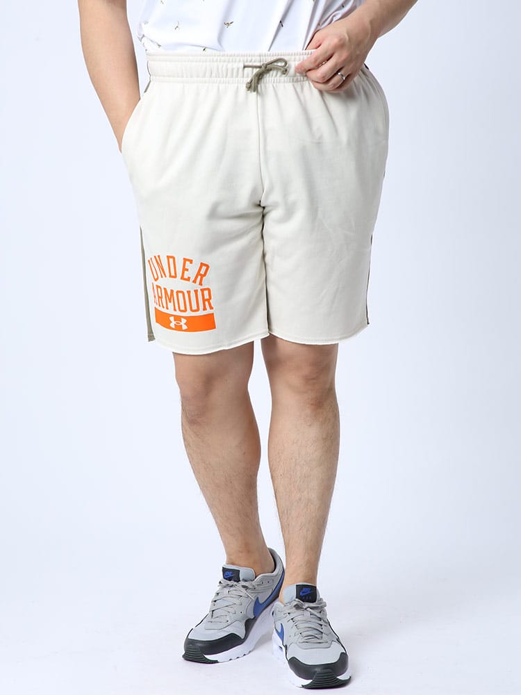 大きいサイズ メンズ UNDER ARMOUR (アンダーアーマー) USA規格 FITTED ロゴプリント スウェット ショートパンツ RIVAL TERRY CB SHORTS