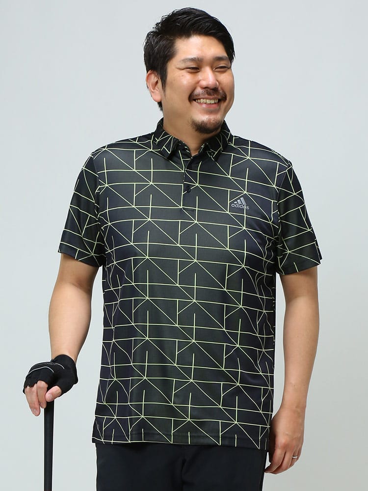 大きいサイズ メンズ adidas (アディダス) 総柄 ゴルフ 半袖 ポロシャツ LINES JACQUARD POLO SHIRT