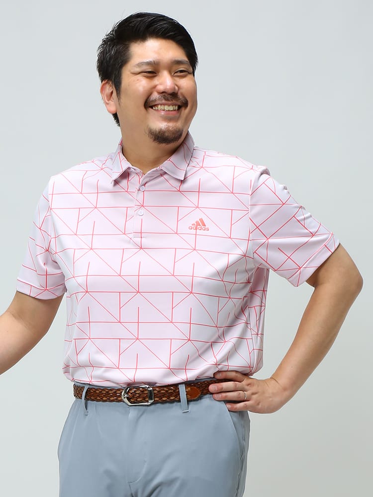 大きいサイズ メンズ adidas (アディダス) 総柄 ゴルフ 半袖 ポロシャツ LINES JACQUARD POLO SHIRT