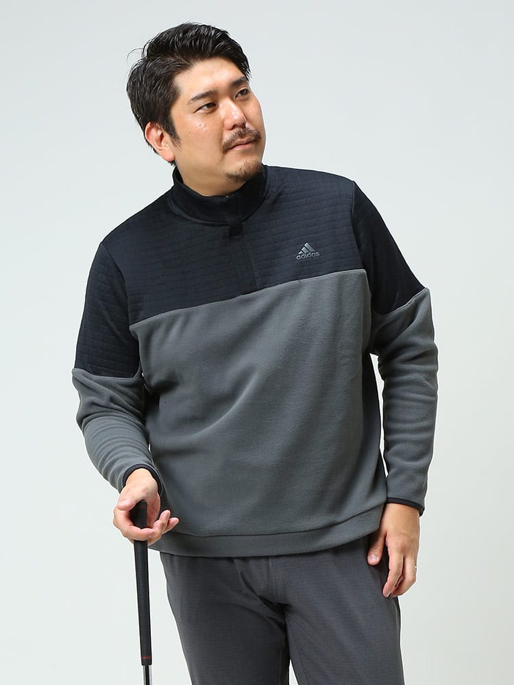 大きいサイズ メンズ adidas (アディダス) 切り替え フリース ハーフジップ ゴルフ プルオーバー DWR BLOCK QUARTER ZIP