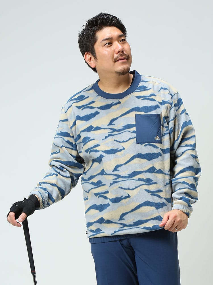大きいサイズ メンズ adidas (アディダス) 迷彩柄 ポケット クルーネック ゴルフ フリース TEXTURE PRINT CN SHT
