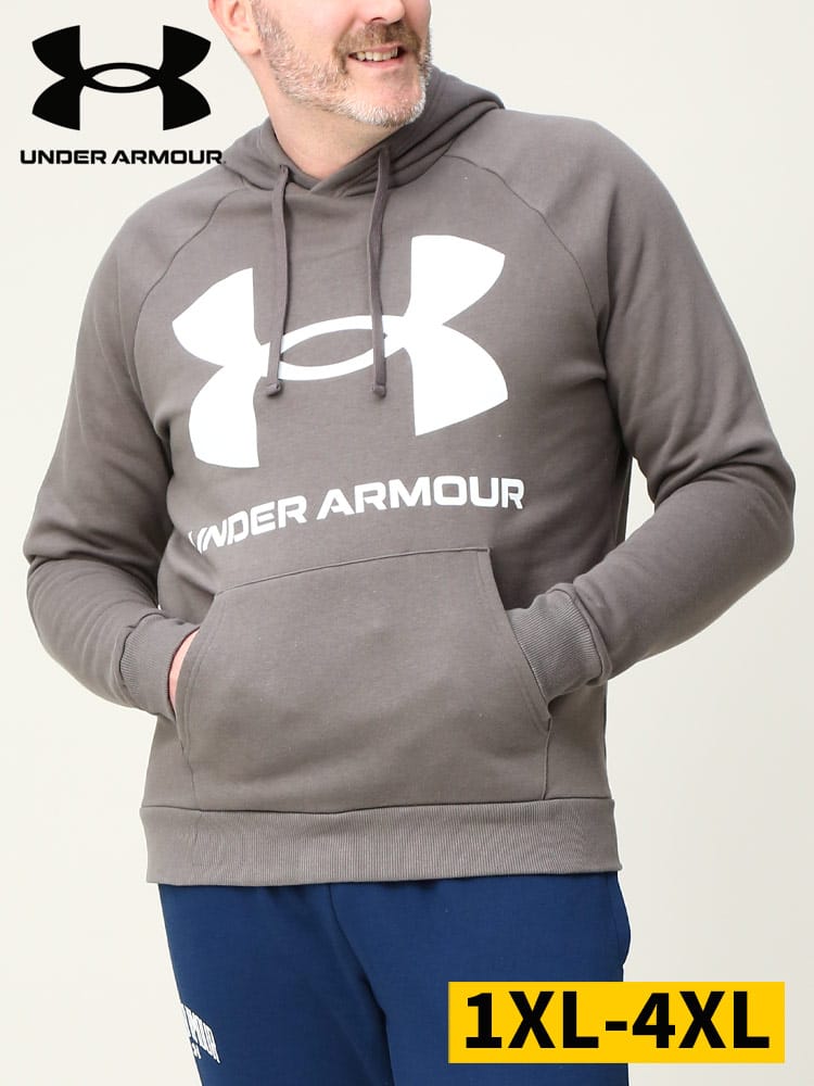 在庫処分 返品交換不可 大きいサイズ メンズ UNDER ARMOUR (アンダーアーマー) USA規格 LOOSE 裏起毛 BIGロゴ プルオーバー パーカー RIVAL FLC BIG LOGO HOODIE