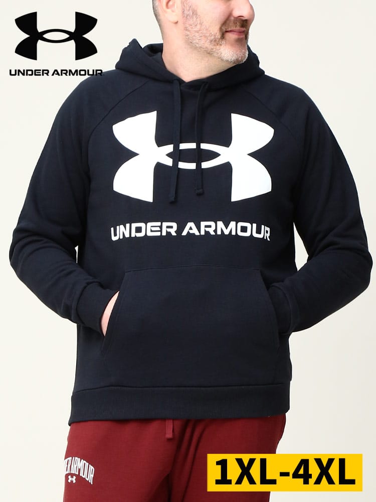 在庫処分 返品交換不可 大きいサイズ メンズ UNDER ARMOUR (アンダーアーマー) USA規格 LOOSE 裏起毛 BIGロゴ プルオーバー パーカー RIVAL FLC BIG LOGO HOODIE