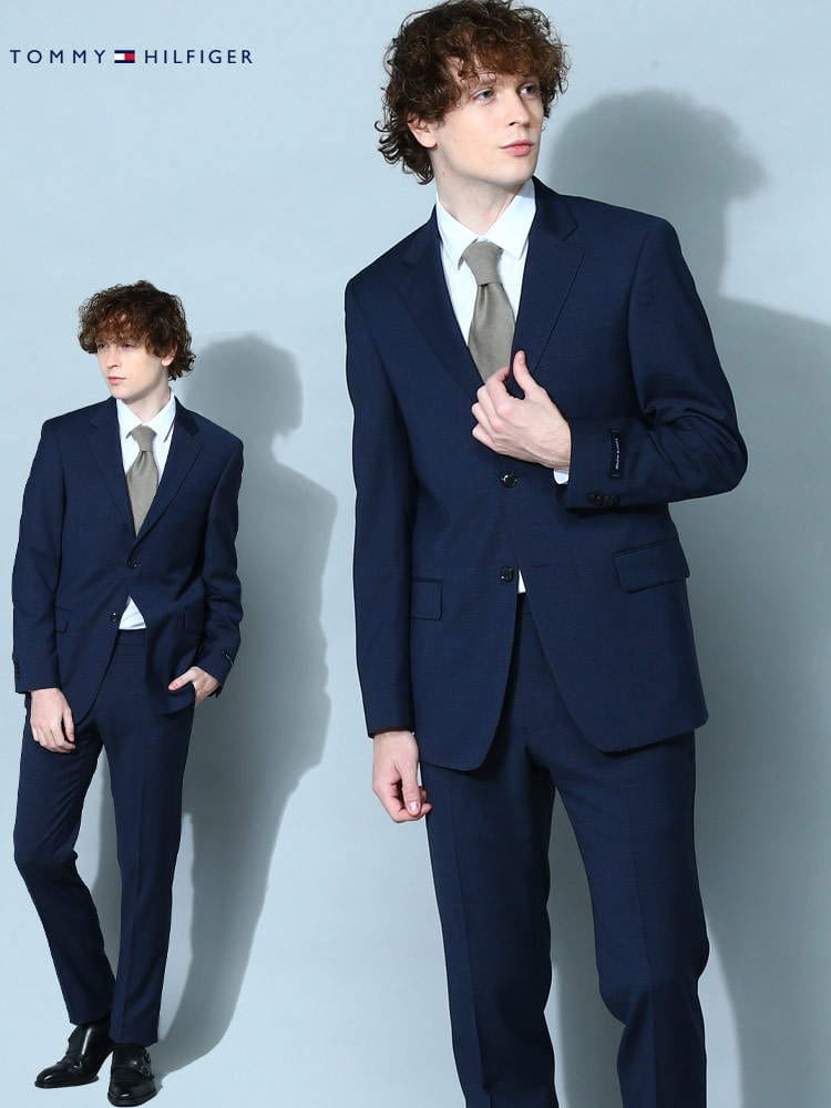 トミーヒルフィガー メンズ スーツ TOMMY HILFIGER ブランド ビジネススーツ 千鳥柄 シングル ノータック TMVASSARALE0064