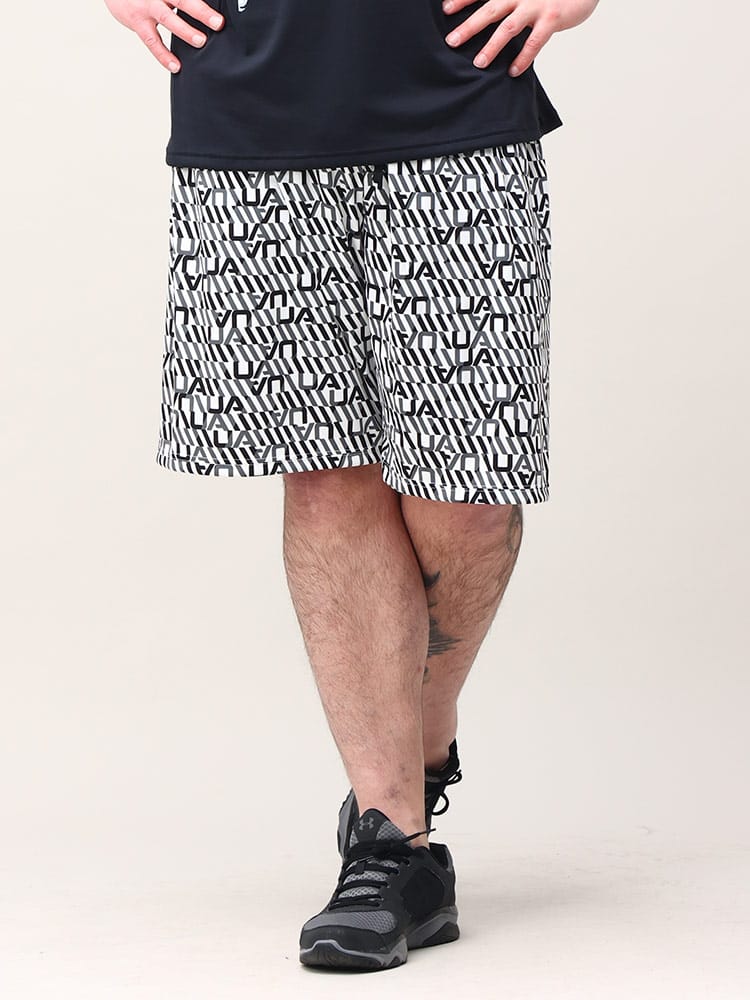 大きいサイズ メンズ UNDER ARMOUR (アンダーアーマー) USA規格 LOOSE 総柄 ウエストゴム ショートパンツ TECH PRINTED SHORT