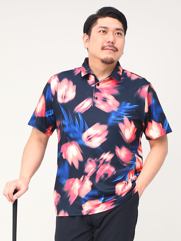 大きいサイズ メンズ UNDER ARMOUR (アンダーアーマー) USA規格 UPF30 ゴルフ 総柄 半袖 ポロシャツ PLAYOFF CROCUS BLUR POLO