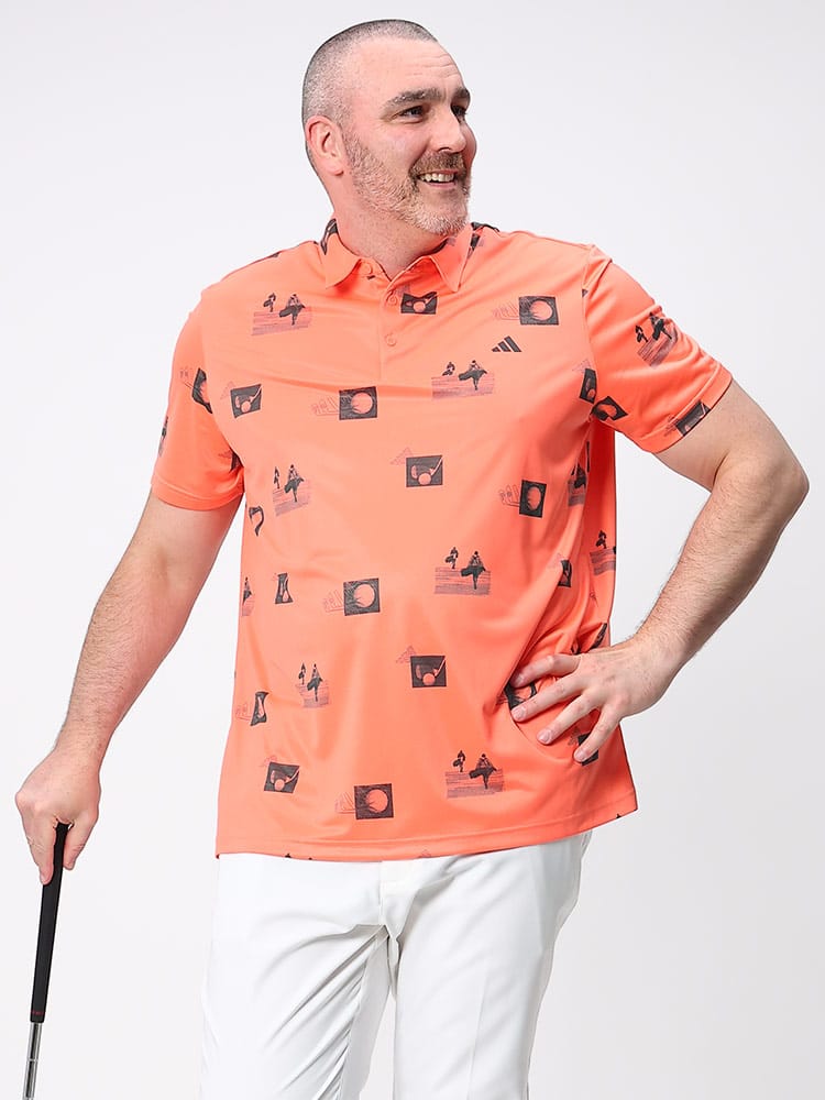 大きいサイズ メンズ adidas (アディダス) 総柄 半袖 ポロシャツ ALLOVER PRINT POLO ゴルフ