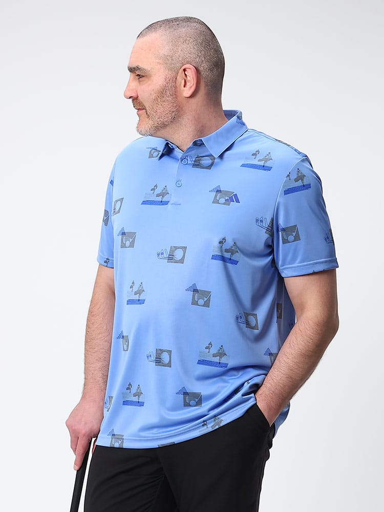 大きいサイズ メンズ adidas (アディダス) 総柄 半袖 ポロシャツ ALLOVER PRINT POLO ゴルフ