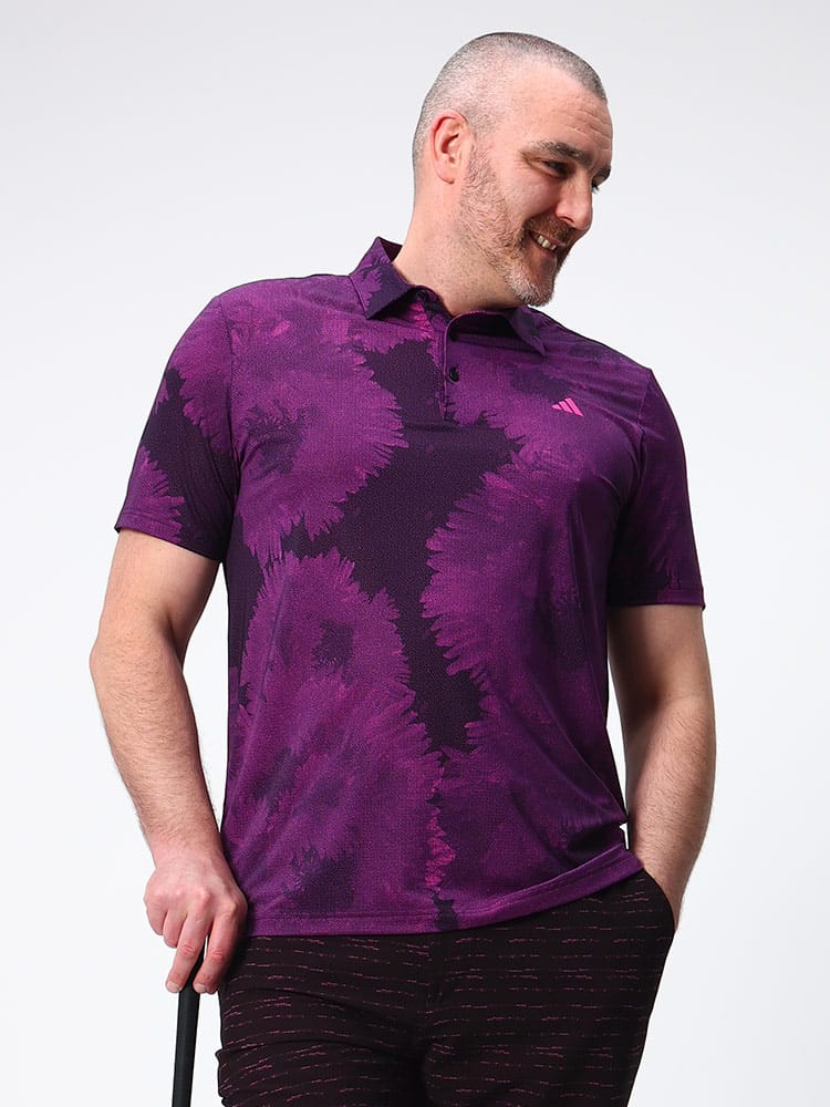 大きいサイズ メンズ adidas (アディダス) 総柄 メッシュ 半袖 ポロシャツ FLOWER MESH POLO ゴルフ