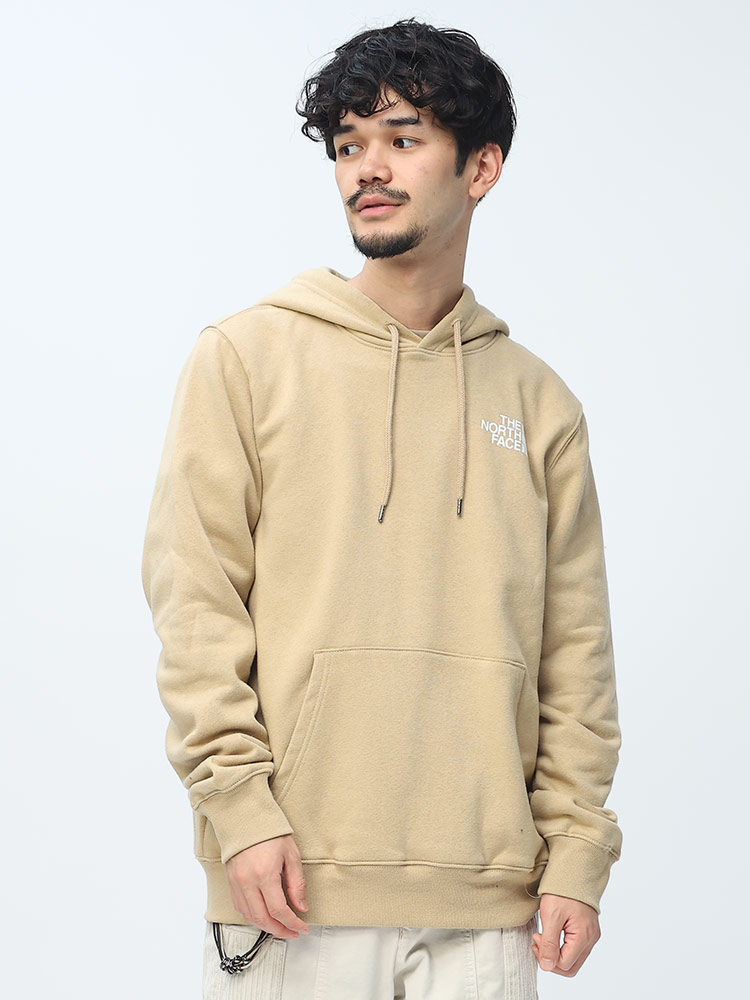 THE NORTH FACE (ザ ノースフェイス) 裏起毛 BOX ロゴ プリント フーディット プルオーバー 長袖 パーカー NSE Pullover Hoodie トップス 新品 ベージュ メンズ