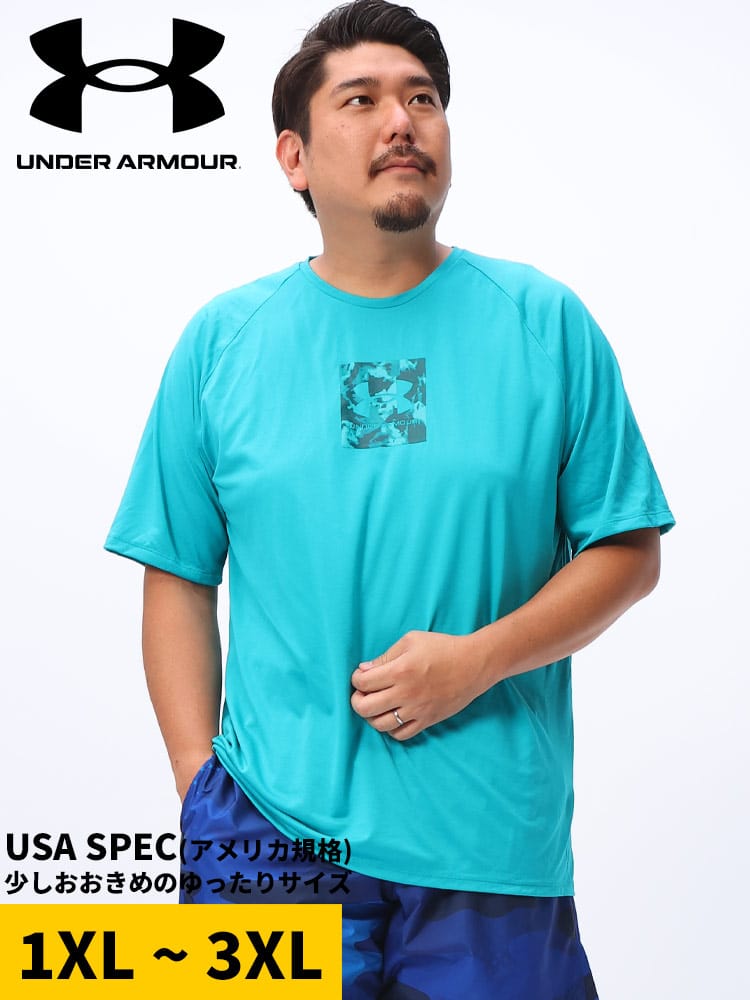 半袖 Tシャツ LOOSE 速乾 BOXプリント クルーネック TECH PRINT FILL SS スポーツ ジム ランニング 大きいサイズ メンズ