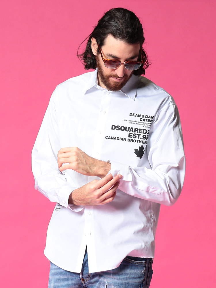 DSQUARED2 (ディースクエアード) 綿100％ プリント 長袖 ショルダーシャツ Poplin EST.95 D2DM0520S36275