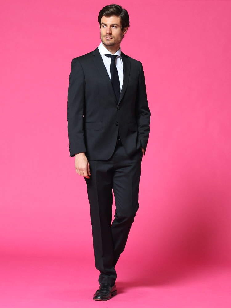 HUGO BOSS (ヒューゴボス) ウール 無地 シングル 2ツ釦 ノータック スーツ SLIM BLACK HBHG10217449P