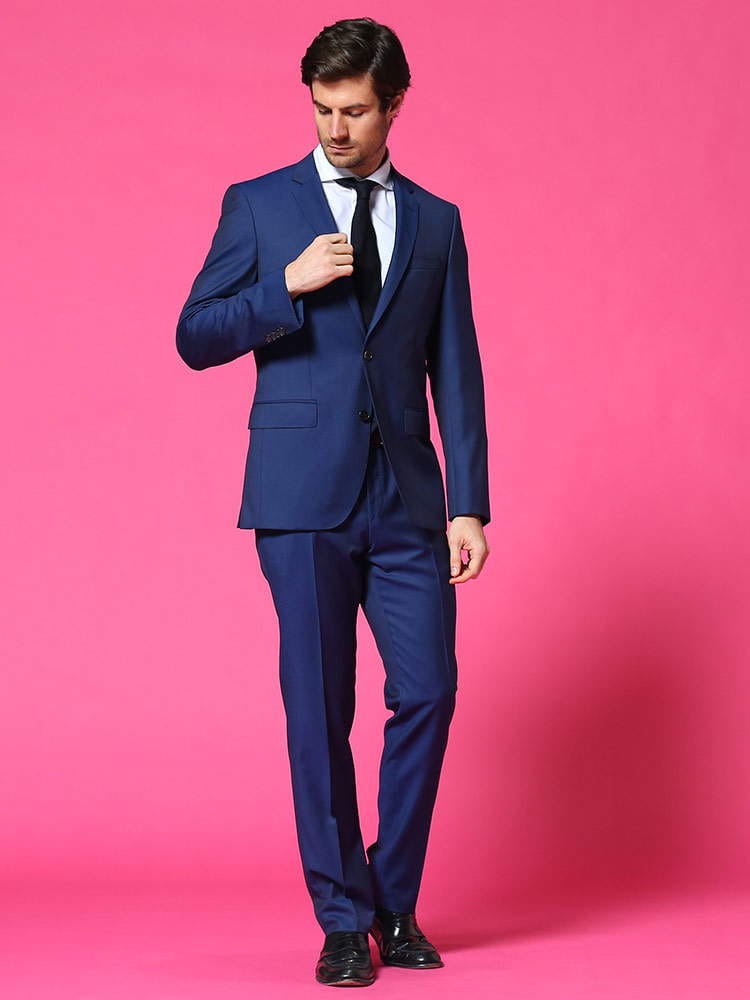 HUGO BOSS (ヒューゴボス) ウール 無地 シングル 2ツ釦 ノータック スーツ SLIM BLUE HBHG10217449P