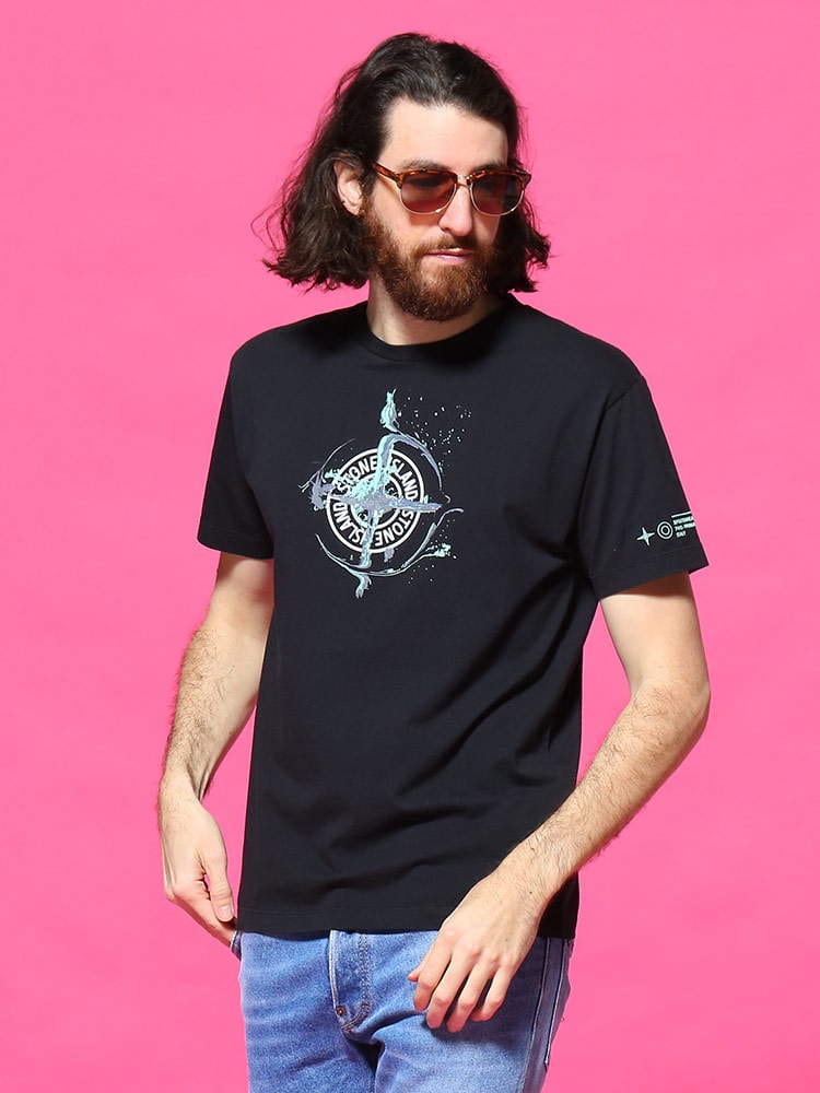 STONE ISLAND (ストーンアイランド) 綿100％ ロゴプリント クルーネック 半袖 Tシャツ SI74152NS83