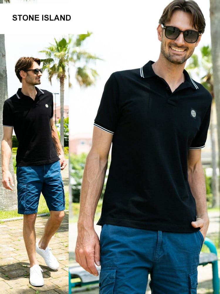 STONE ISLAND (ストーンアイランド) 胸ロゴ ライン 半袖 ポロシャツ SI101522S18 22fd IP ブランド
