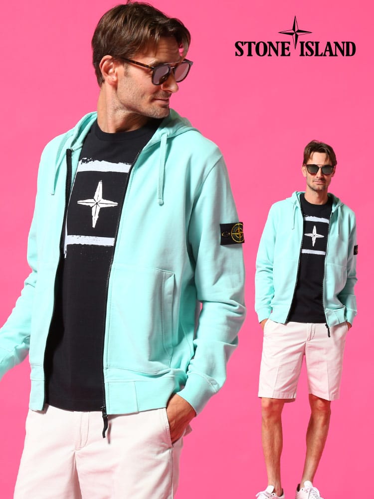 ストーンアイランド メンズ STONE ISLAND パーカー スウェット ジップパーカー ロゴ ワッペン ブランド トップス アクア スエット SI741564251