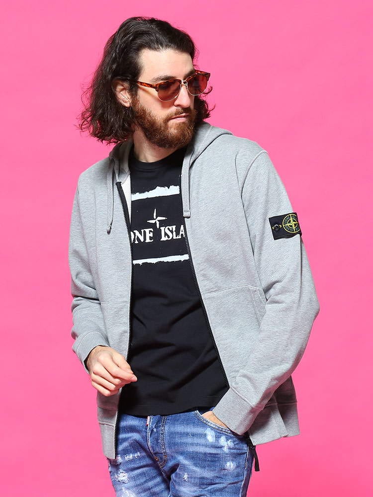 STONE ISLAND (ストーンアイランド) 袖ロゴ フルジップ 長袖 パーカー スウェット SI741564251 メンズ