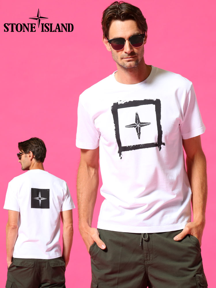 ストーンアイランド メンズ STONE ISLAND Tシャツ 半袖 ロゴ バックプリント クルーネック ブランド トップス 黒 白 SI74152NS81