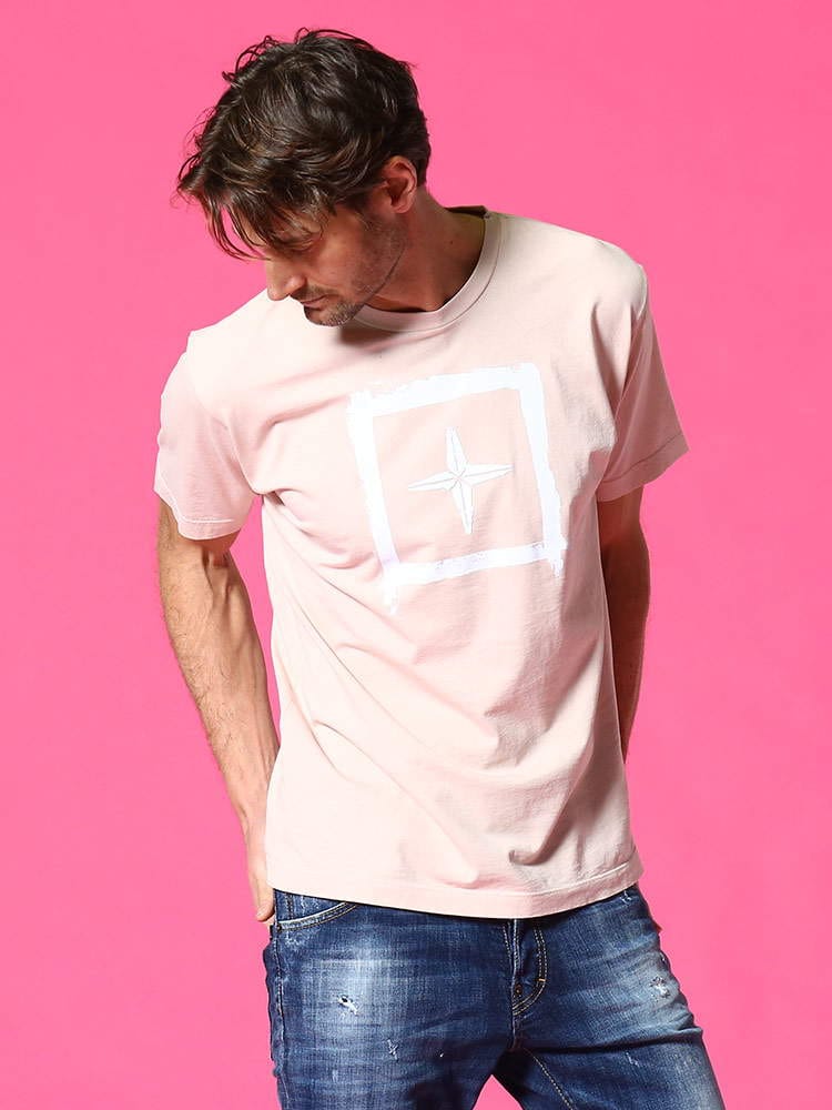 STONE ISLAND (ストーンアイランド) 綿100％ フロントプリント クルーネック 半袖 Tシャツ SI74152NS81